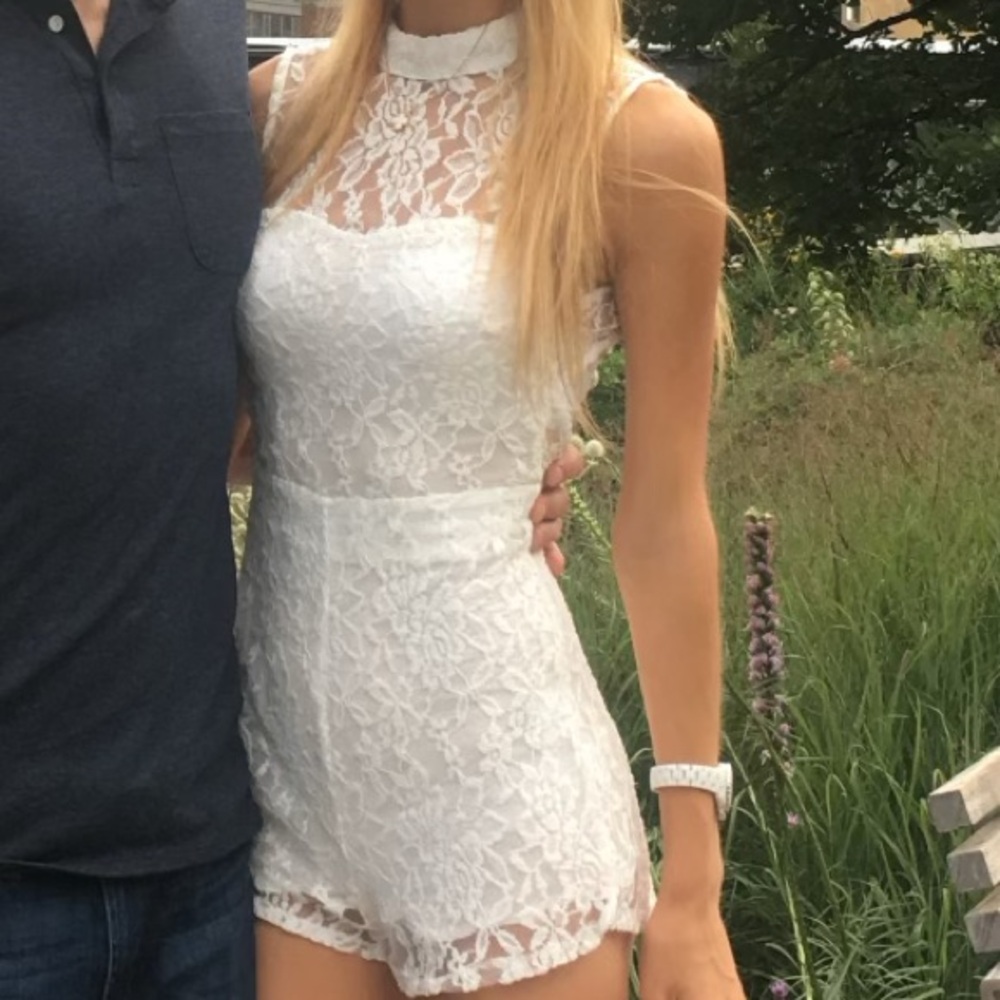 House of three lace romper with open back